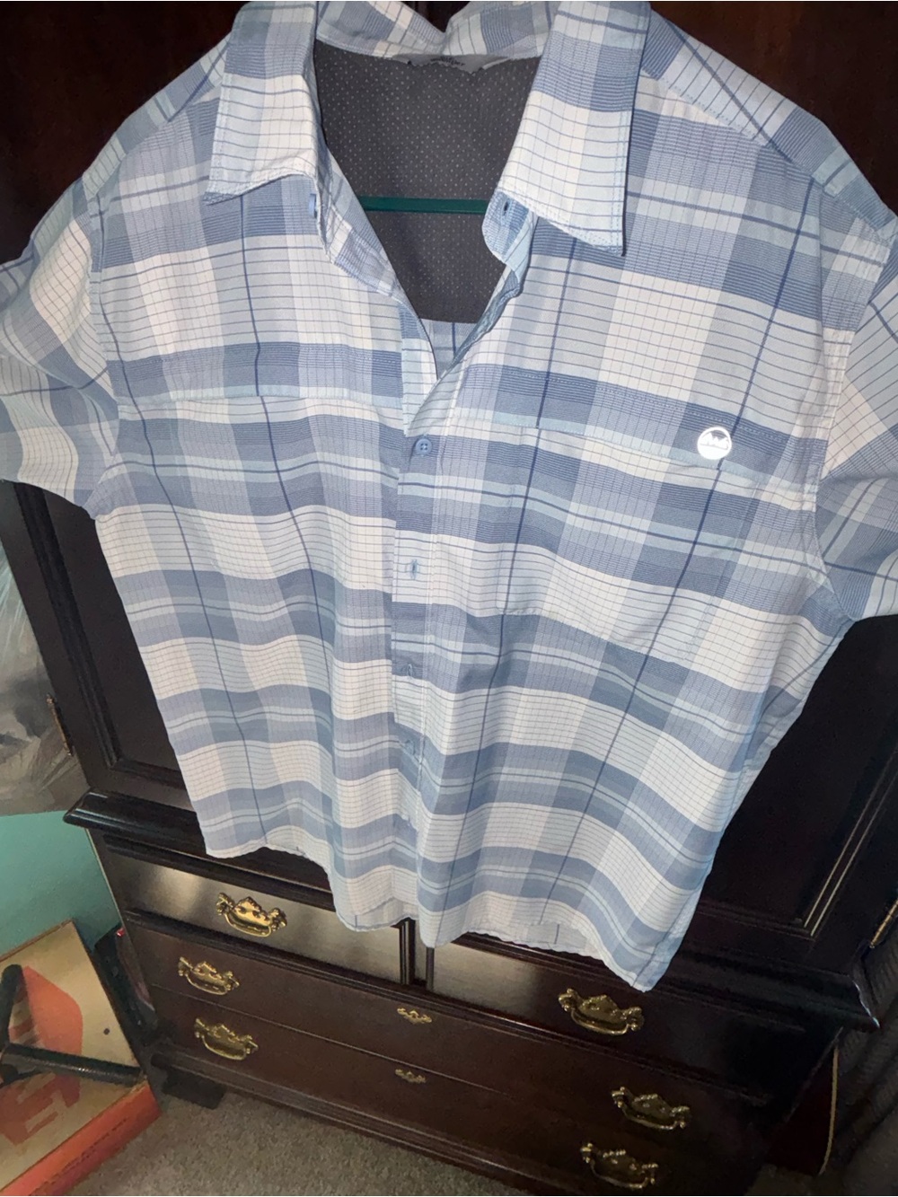 Men's Wrangler Light Blue Plaid Button-Up Shirt size L